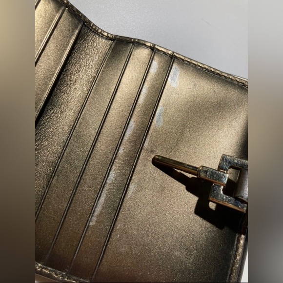 VINTAGE GUCCI JACKIE CHERIE GOLD LEATHER & CANVAS WALLET - Picture 6 of 10